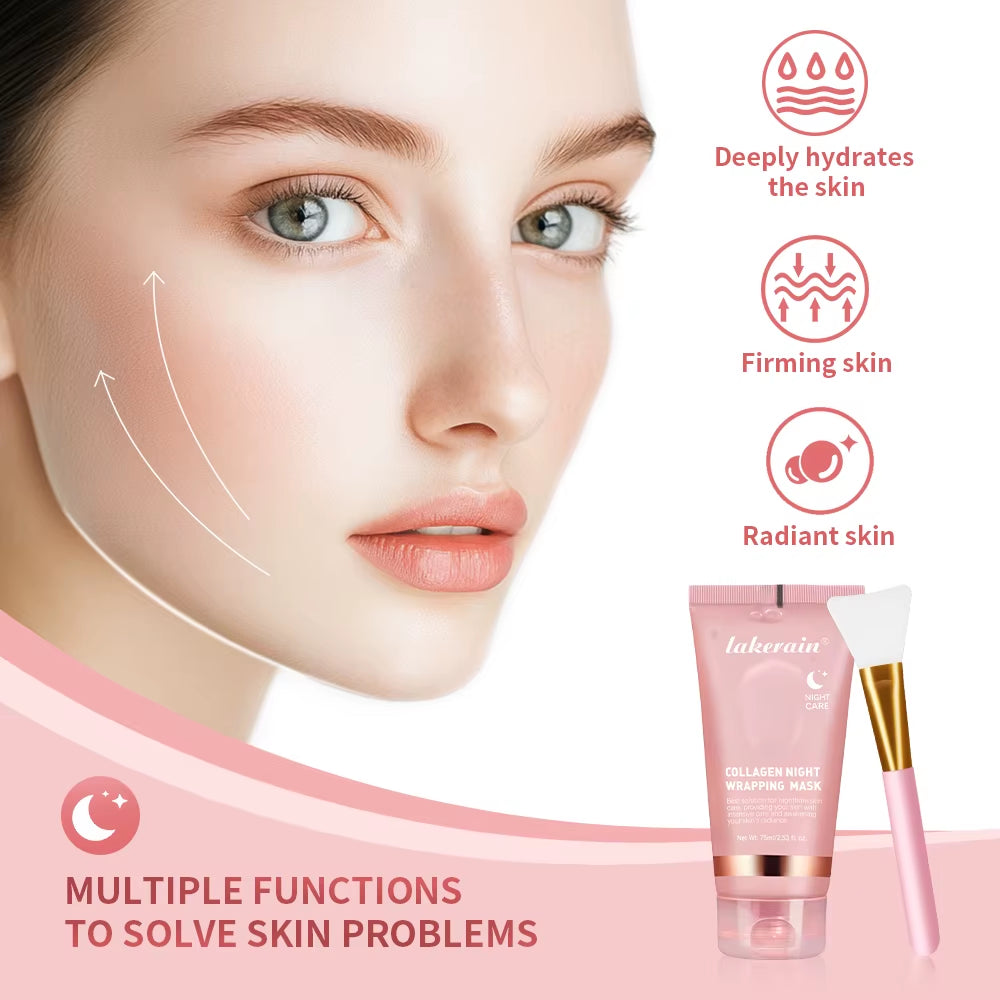 Collagen Wrapping Mask and Brush Set Rejuvenation Moisturize Brightening Korean Face Mask Make Glowy Skin Elasticity Facial Mask