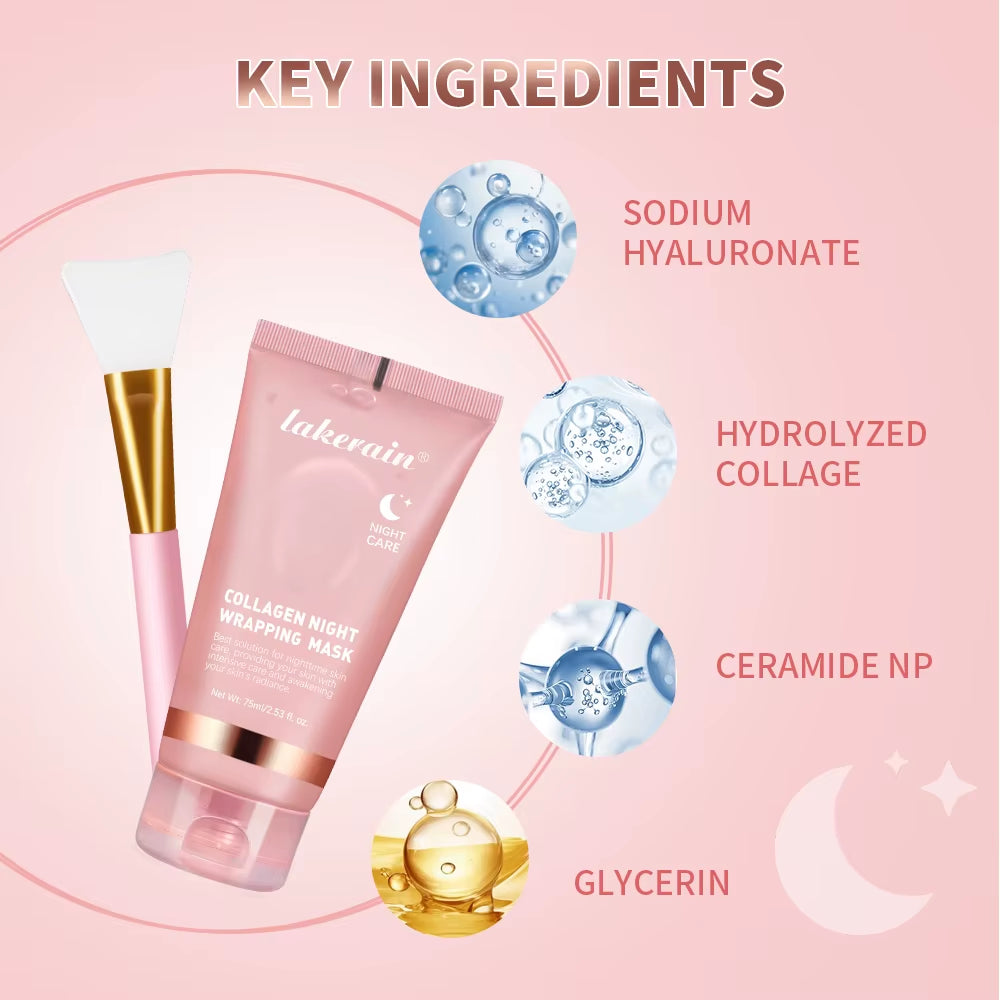 Collagen Wrapping Mask and Brush Set Rejuvenation Moisturize Brightening Korean Face Mask Make Glowy Skin Elasticity Facial Mask