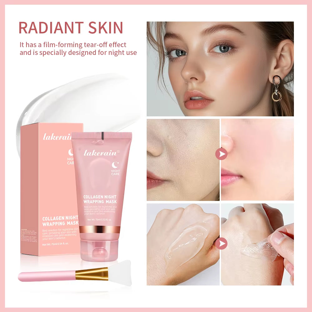 Collagen Wrapping Mask and Brush Set Rejuvenation Moisturize Brightening Korean Face Mask Make Glowy Skin Elasticity Facial Mask