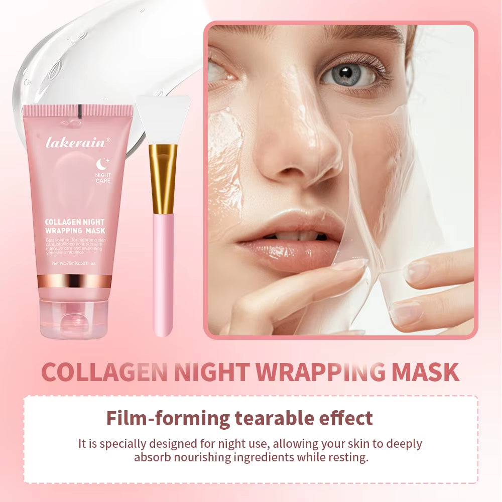 Collagen Wrapping Mask and Brush Set Rejuvenation Moisturize Brightening Korean Face Mask Make Glowy Skin Elasticity Facial Mask