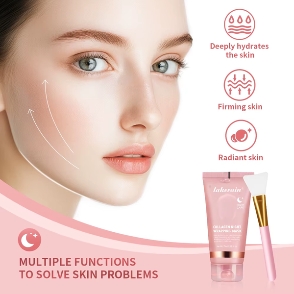 Collagen Wrapping Mask and Brush Set Rejuvenation Moisturize Brightening Korean Face Mask Make Glowy Skin Elasticity Facial Mask