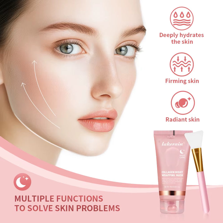Collagen Wrapping Mask and Brush Set Rejuvenation Moisturize Brightening Korean Face Mask Make Glowy Skin Elasticity Facial Mask